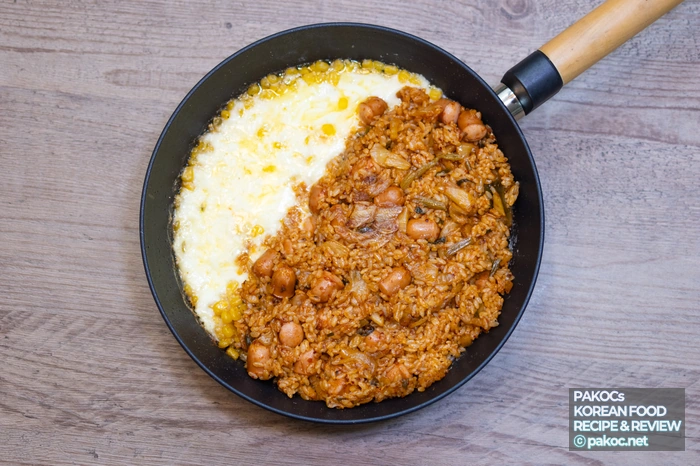 Finished kimchi fried rice with ketchup