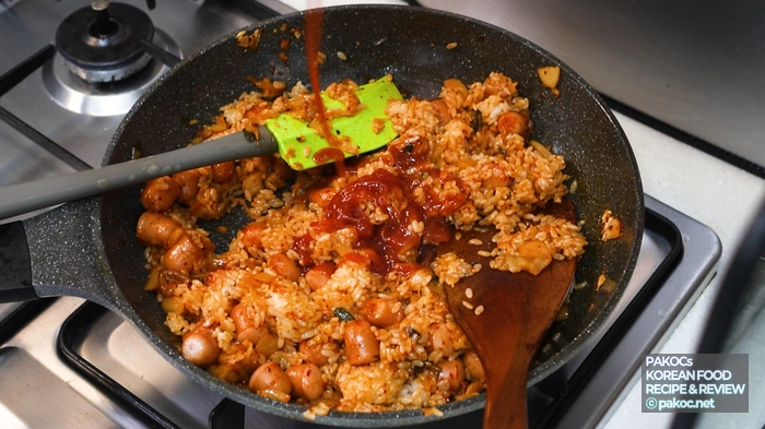 Finished Vienna sausage kimchi fried rice