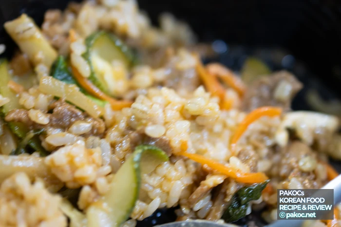 Bibimbap que conserva la textura de los ingredientes